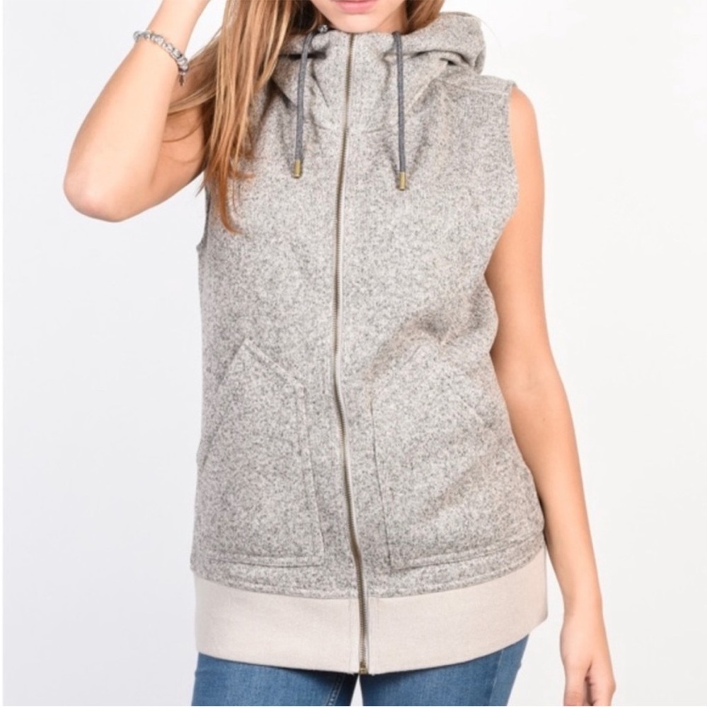 Burton Women's Light Heather Gray Sleeveless Zip Hoodie Vest